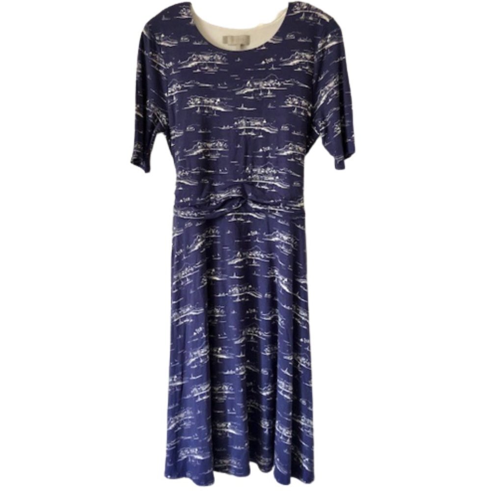 Hobbs of London Flared Jersey Dress - Sailboats/Resort/Seaside - Blue/White - 10
